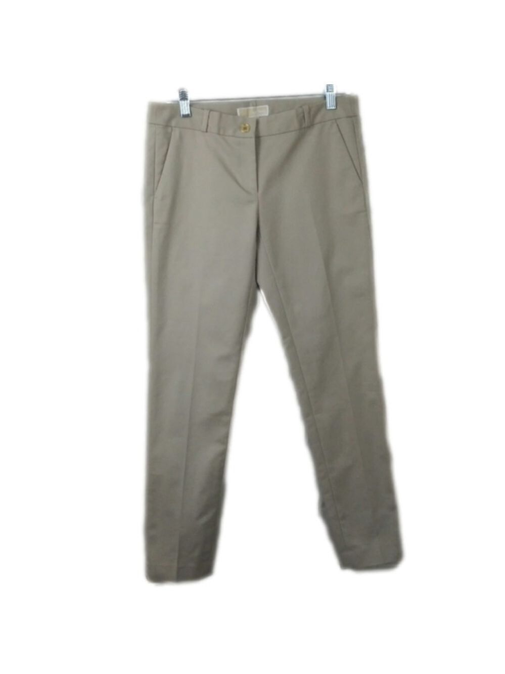 MICHAEL Michael Kors Tan Flat Front Mid Rise Button Zip Straight Leg Dress Pant
